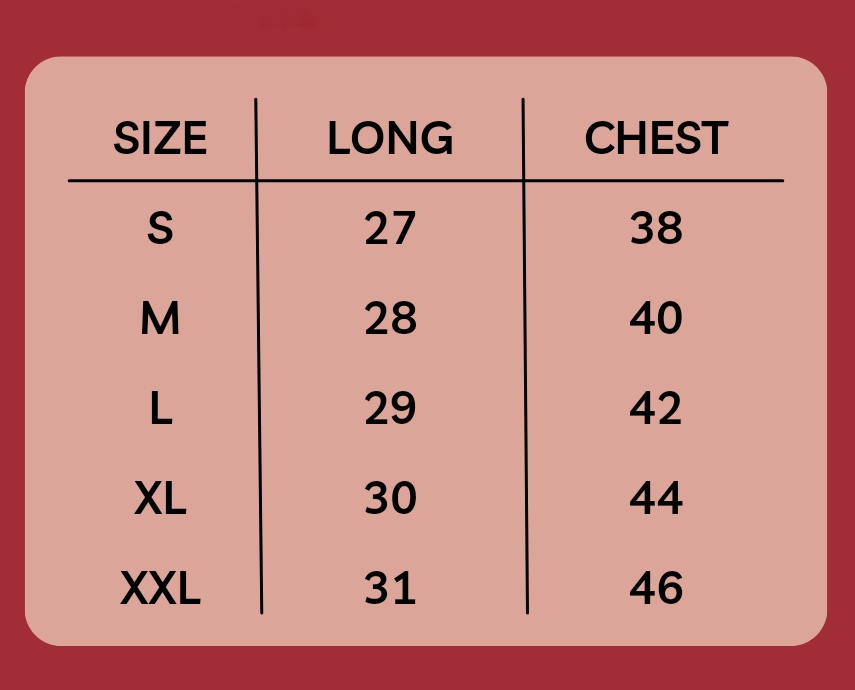 Fan/Retro Size Chart